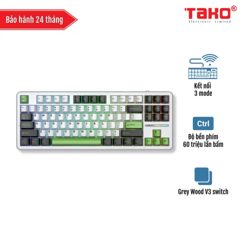AULA F87 (8619) BÀN PHÍM CƠ GAMING 3 MODE (Phiên bản đen + trắng + xanh lá/ Grey Wood V3 Switch)