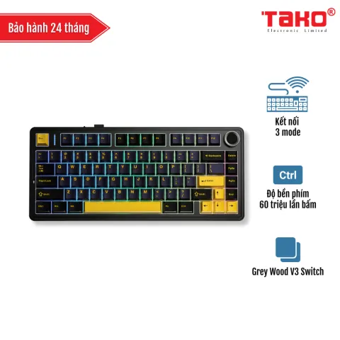 AULA F75 (8626) BÀN PHÍM CƠ GAMING 3 MODE (Đen + Xanh đậm + Cam/ Grey Wood V3 Switch)