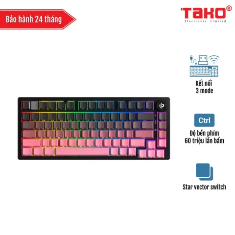 LEOBOG Hi75C PRO (1936) BÀN PHÍM CƠ GAMING 3 MODE (Phiên bản Đen + hồng gradient/ Star vector switch)