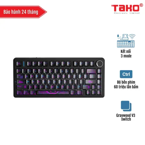 AULA F75 (6580) BÀN PHÍM CƠ GAMING 3 MODE (Phiên bản 3 mode/ Đen tím/ Graywood V3 switch)