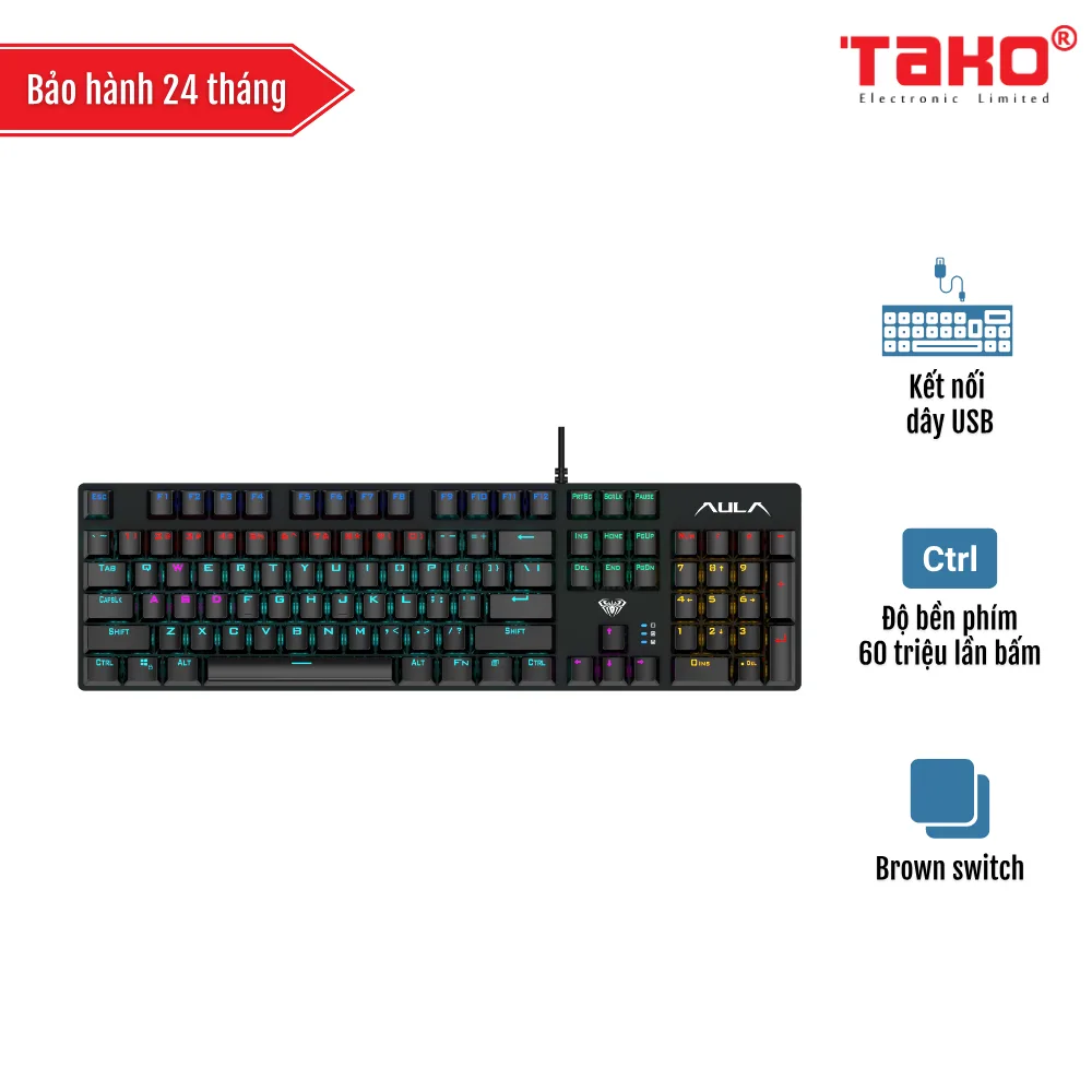 AULA S2022 (7099) BÀN PHÍM CƠ GAMING CÓ DÂY (Phiên bản Màu đen/ Brown switch)