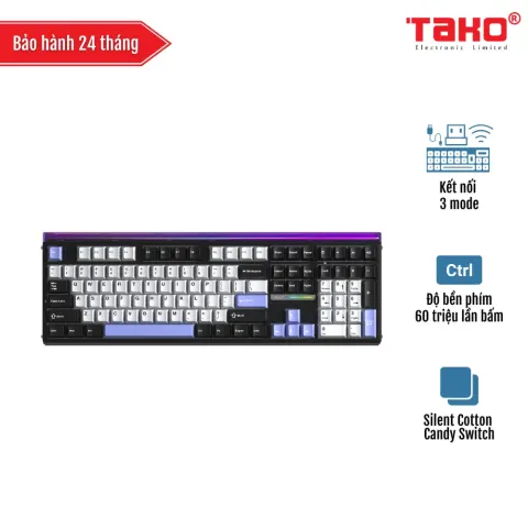 AULA H108 (2322) BÀN PHÍM CƠ GAMING 3 MODE (Phiên bản màu Đen+trắng+tím/ Silent Cotton Candy Switch)