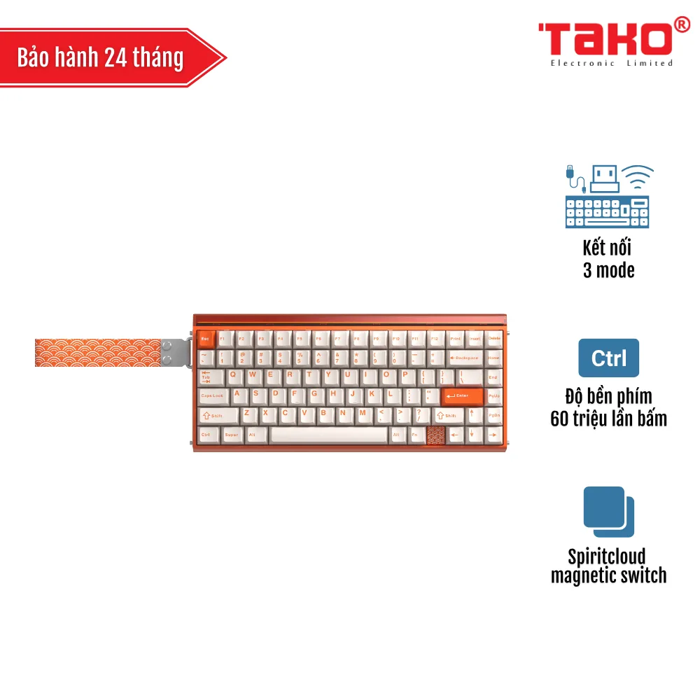 AULA HERO75HE (8614) BÀN PHÍM CƠ GAMING 3 MODE (Phiên bản Màu cam trắng/Spiritcloud magnetic switch – Rapid trigger)