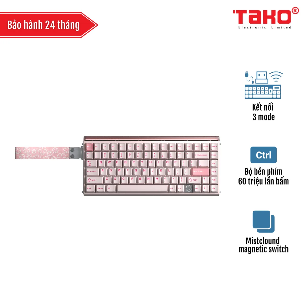 AULA HERO75HE (8584) BÀN PHÍM CƠ GAMING 3 MODE (Phiên bản Màu hồng/Mistclound magnetic switch – Rapid trigger)