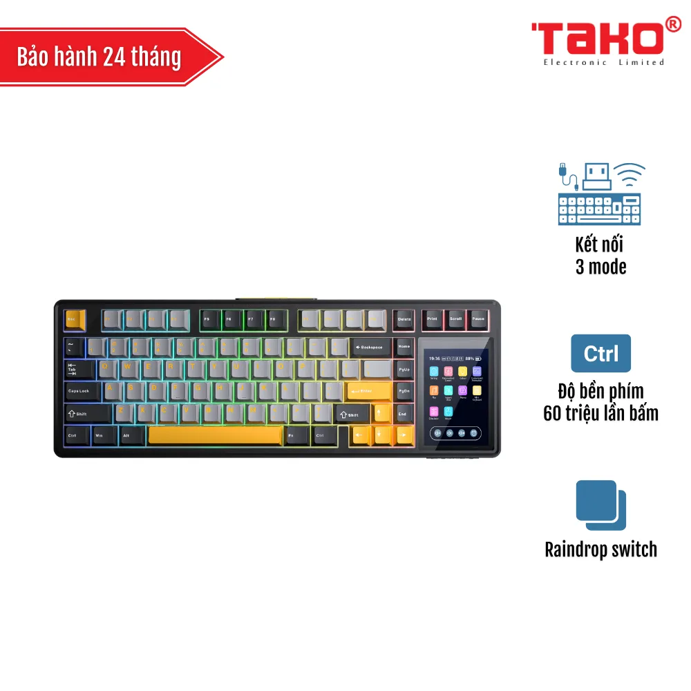 AULA L99 (3589) BÀN PHÍM CƠ GAMING 3 MODE (Phiên bản màu Đen + xám + vàng/ Raindrop switch)