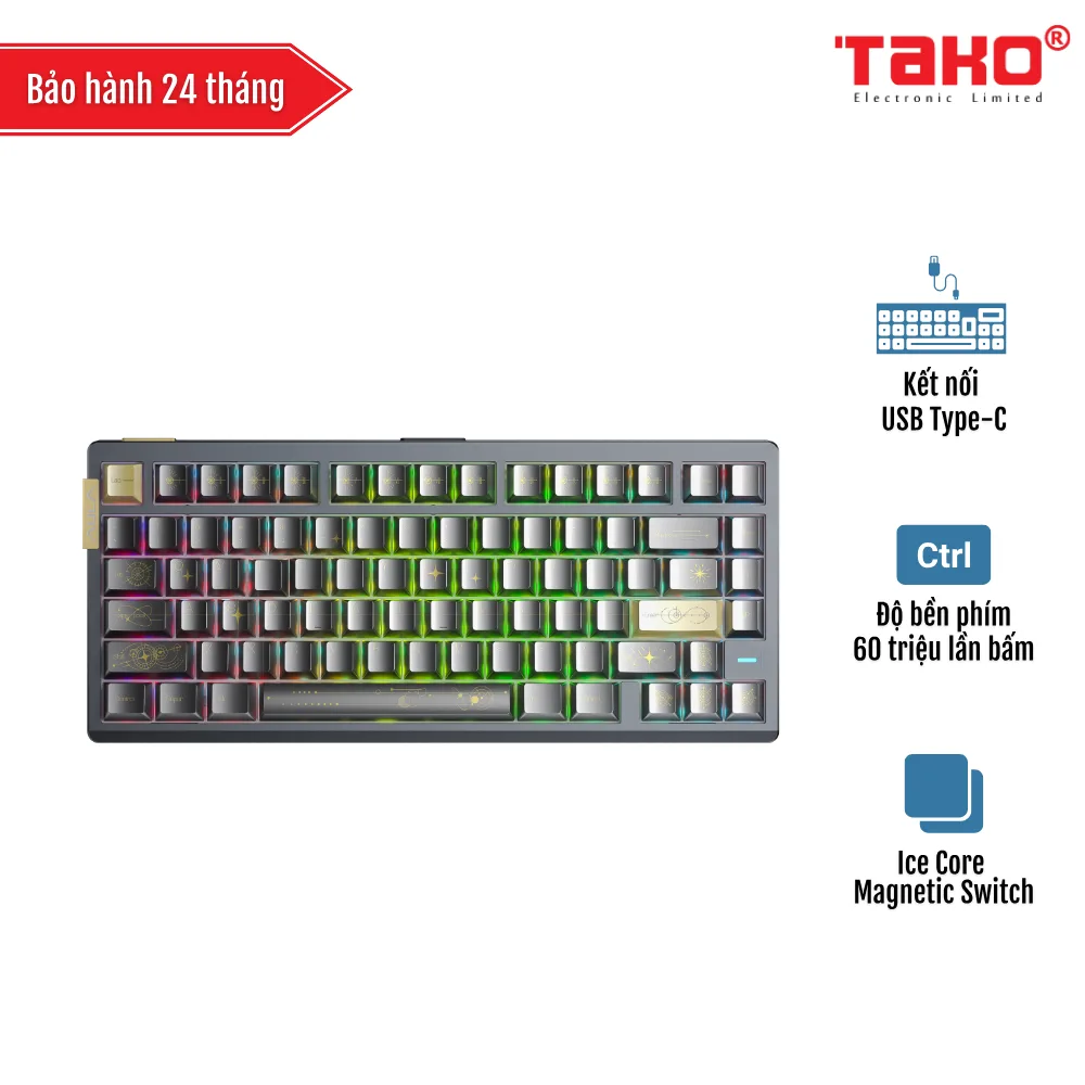 AULA AG75 PRO (4968) BÀN PHÍM CƠ GAMING CÓ DÂY (Phiên bản màu Xám/ Ice Core Magnetic Switch- Rapid trigger)