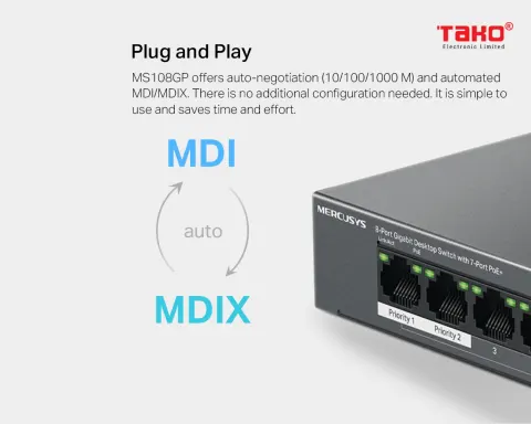 MS108GP 8-Port Gigabit Desktop Switch with 7-Port PoE+ 7