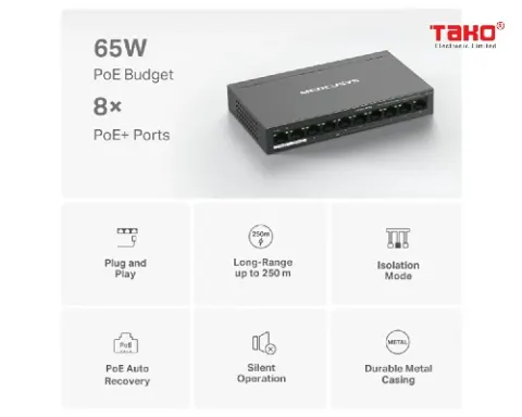 MS110P Bộ chuyển mạch máy tính để bàn 10 cổng 10 / 100Mbps với PoE + 8 cổng 4