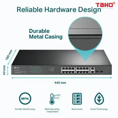 TL-SG1218MP Bộ chuyển mạch Rackmount 18 cổng Gigabit với 16 PoE + 5