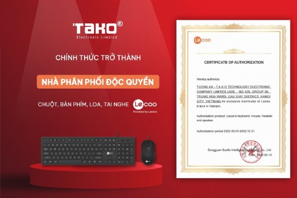 TAKO chính thức trở thành Nhà phân phối độc quyền sản phẩm chuột và bàn phím mang thương hiệu Lecoo