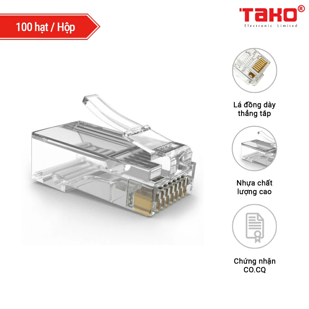 Đầu mạng RJ45 cat5e AMTAKO 53P, hạt nhựa trong suốt