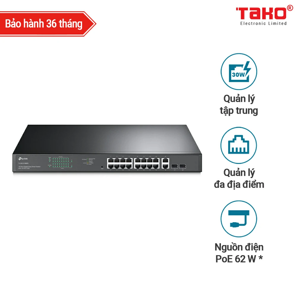 TL-SG1218MPE Easy smart Switch Gigabit 18 cổng với PoE + 16 cổng