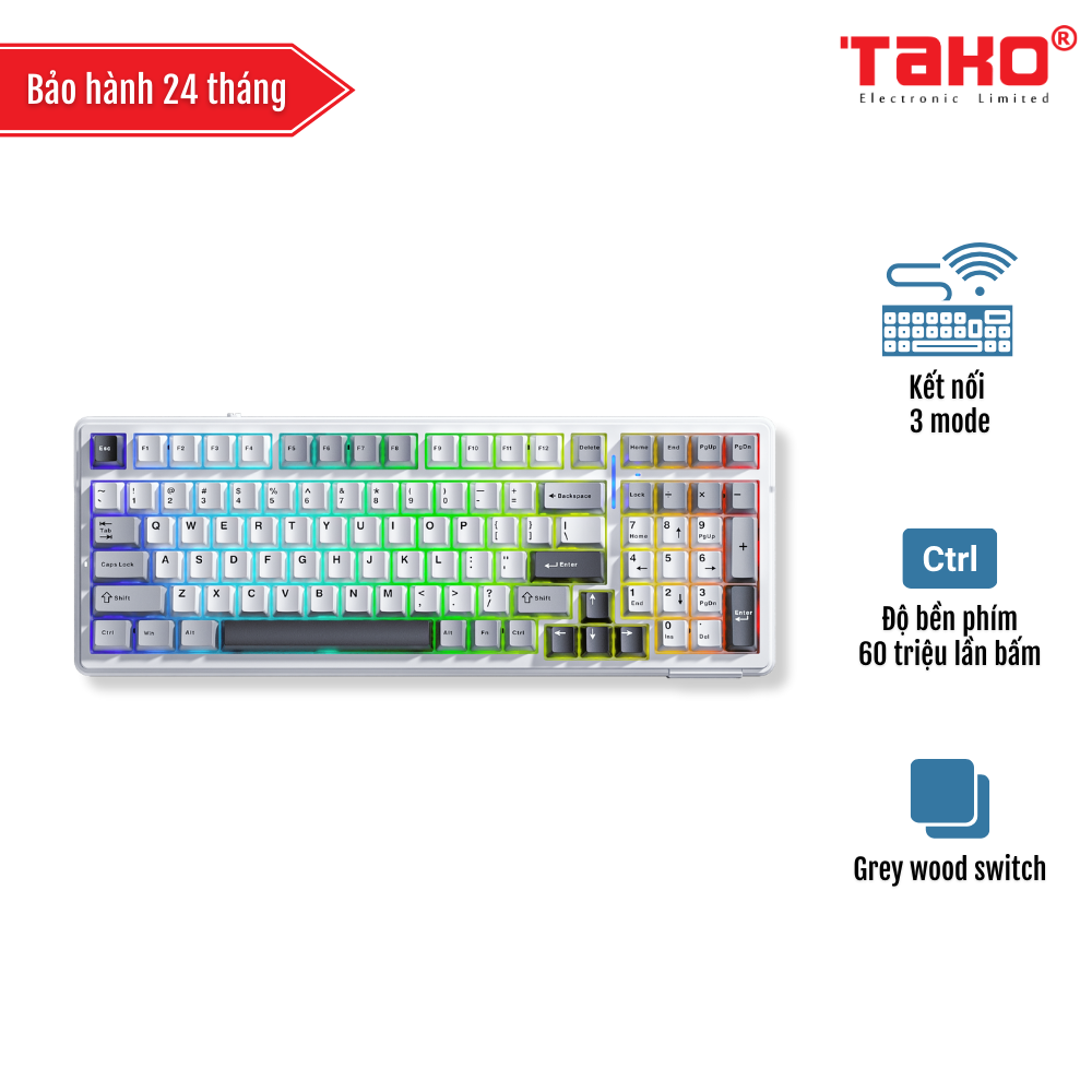 AULA F99 BÀN PHÍM CƠ GAMING 3 MODE (Phiên bản xám + trắng + xám đậm/grey wood switch)