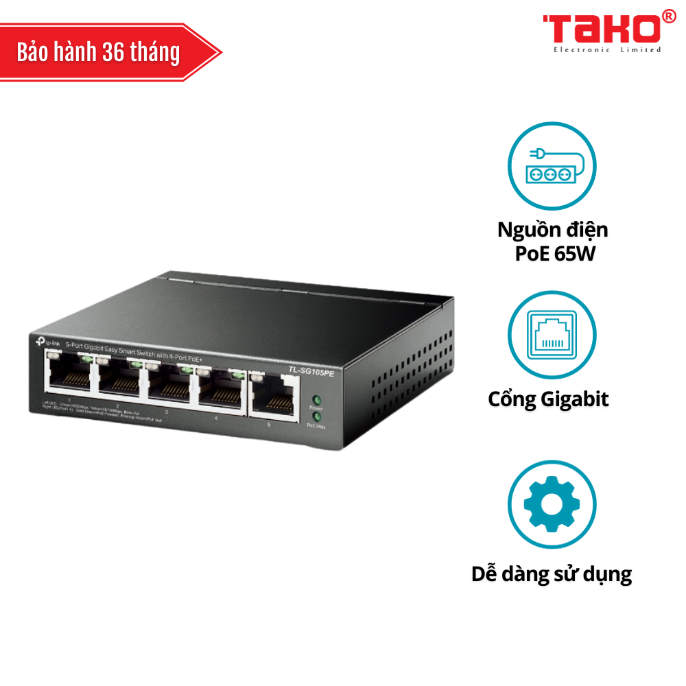 TL-SG105PE Easy Smart Switch 5 cổng Gigabit với 4 cổng PoE+