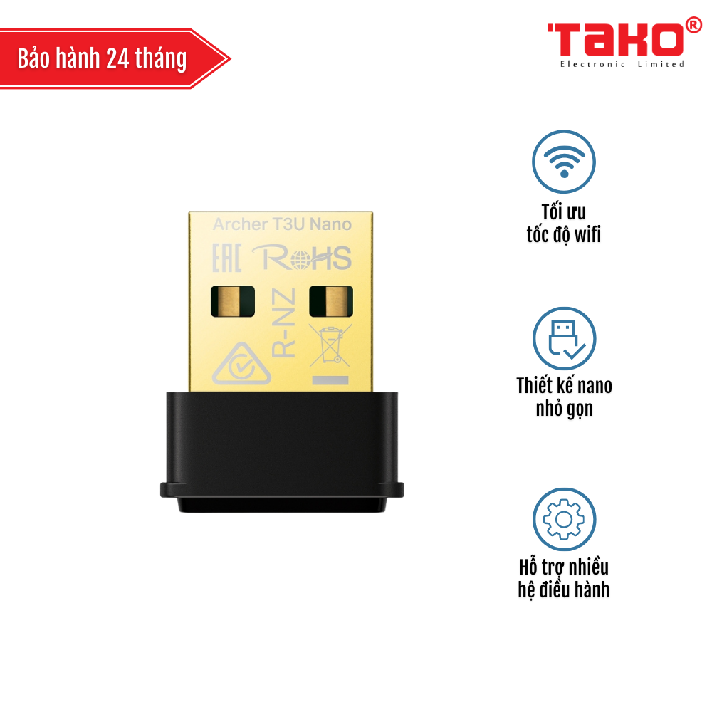 Archer T3U Nano Bộ Chuyển Đổi USB MU-MIMO Không Dây Nano AC1300