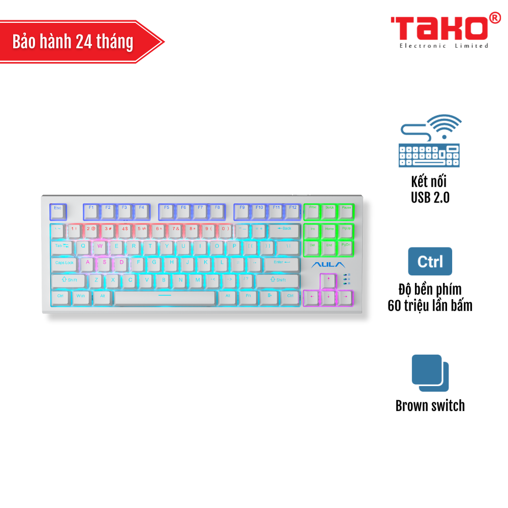 AULA F3032 BÀN PHÍM CƠ GAMING CÓ DÂY (Phiên bản màu trắng /Brown switch)