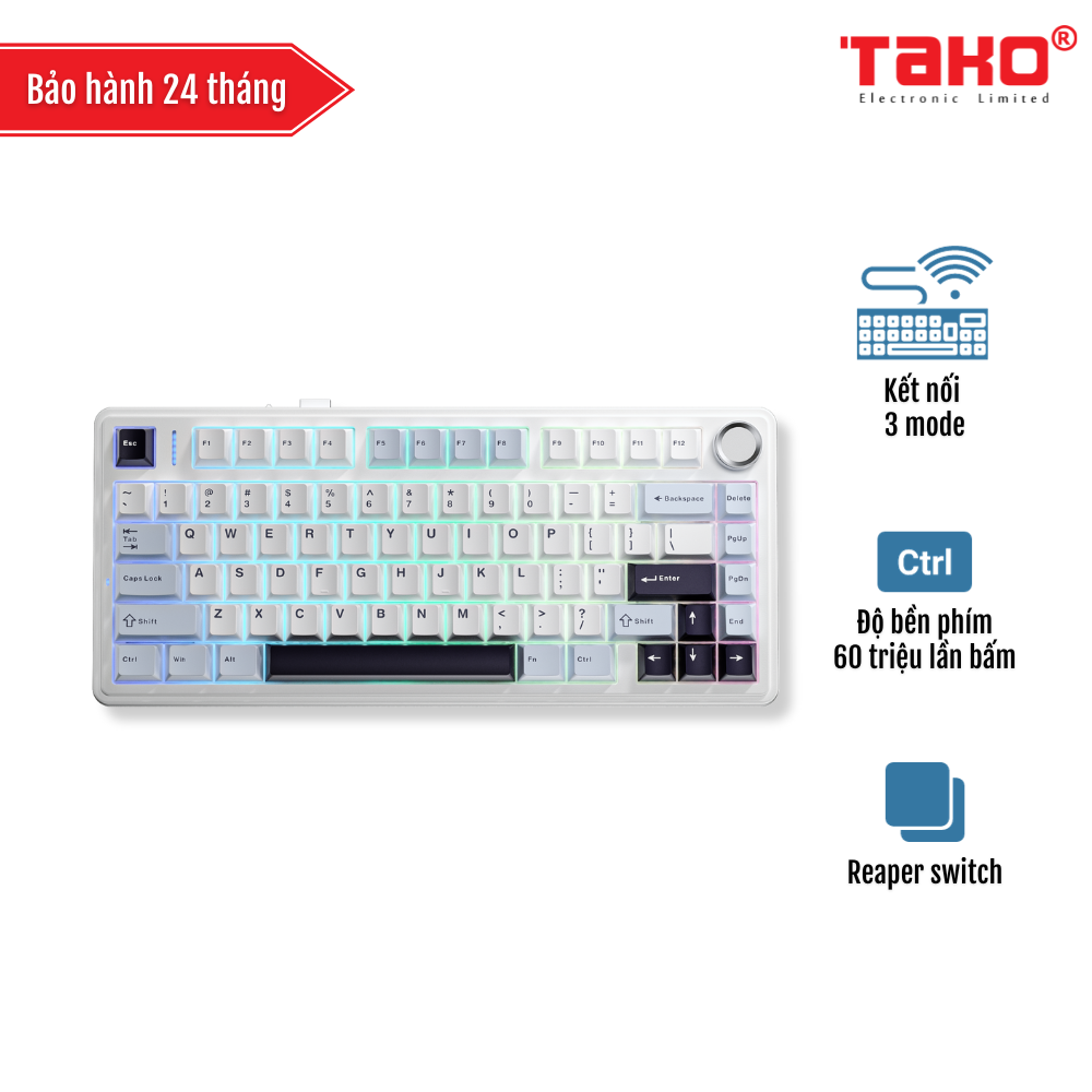 AULA F75 BÀN PHÍM CƠ GAMING 3 MODE (Phiên bản Ice Blue/Xanh + trắng + tím đậm/ Reaper switch)
