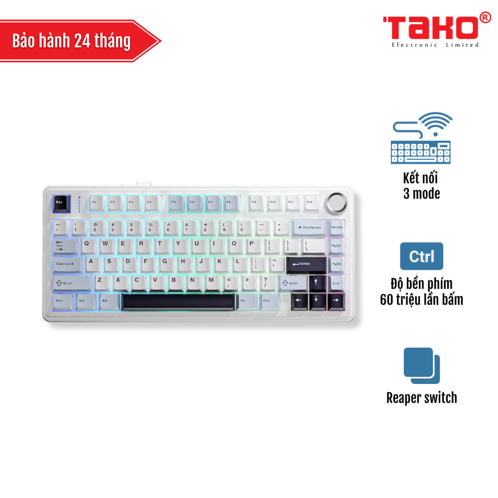 AULA F75 BÀN PHÍM CƠ GAMING 3 MODE (Phiên bản Ice Blue/Xanh nhạt+trắng+xanh đậm/ Reaper switch)