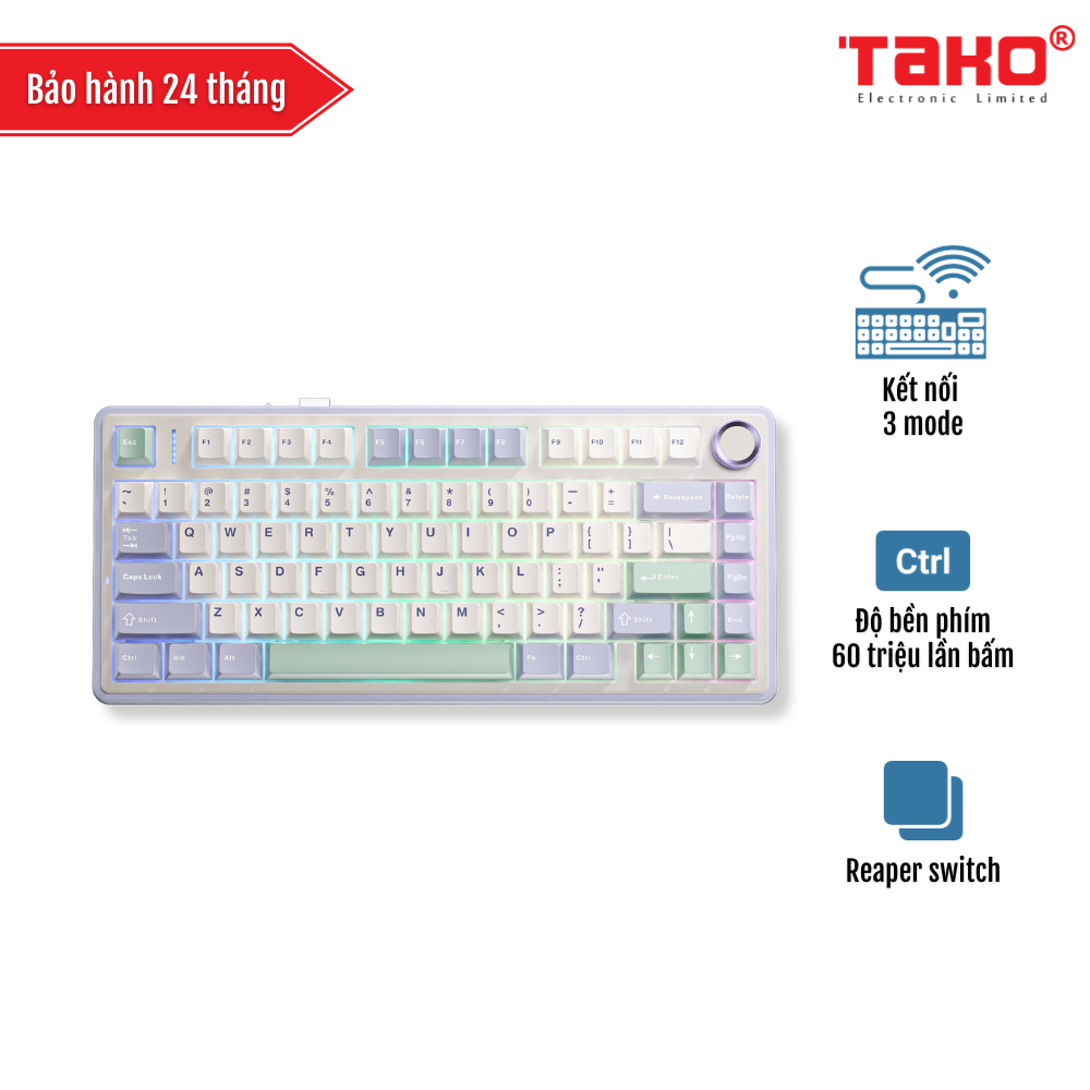 AULA F75 BÀN PHÍM CƠ GAMING 3 MODE (Phiên bản Ice Green/Tím nhạt+be+xanh lá/ Reaper switch)