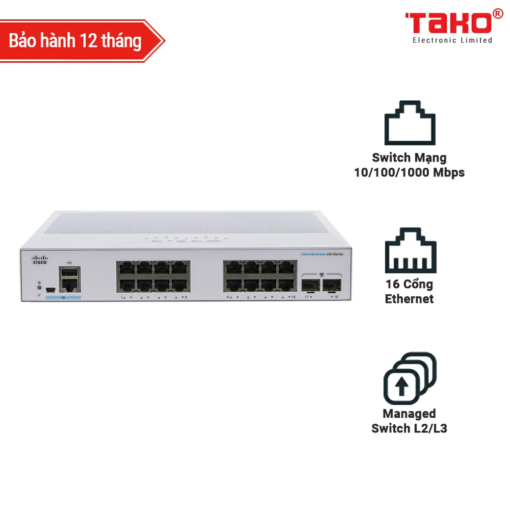 Cisco Business CBS350-16T-2G managed Switch L2/L3 16 Cổng Ethernet