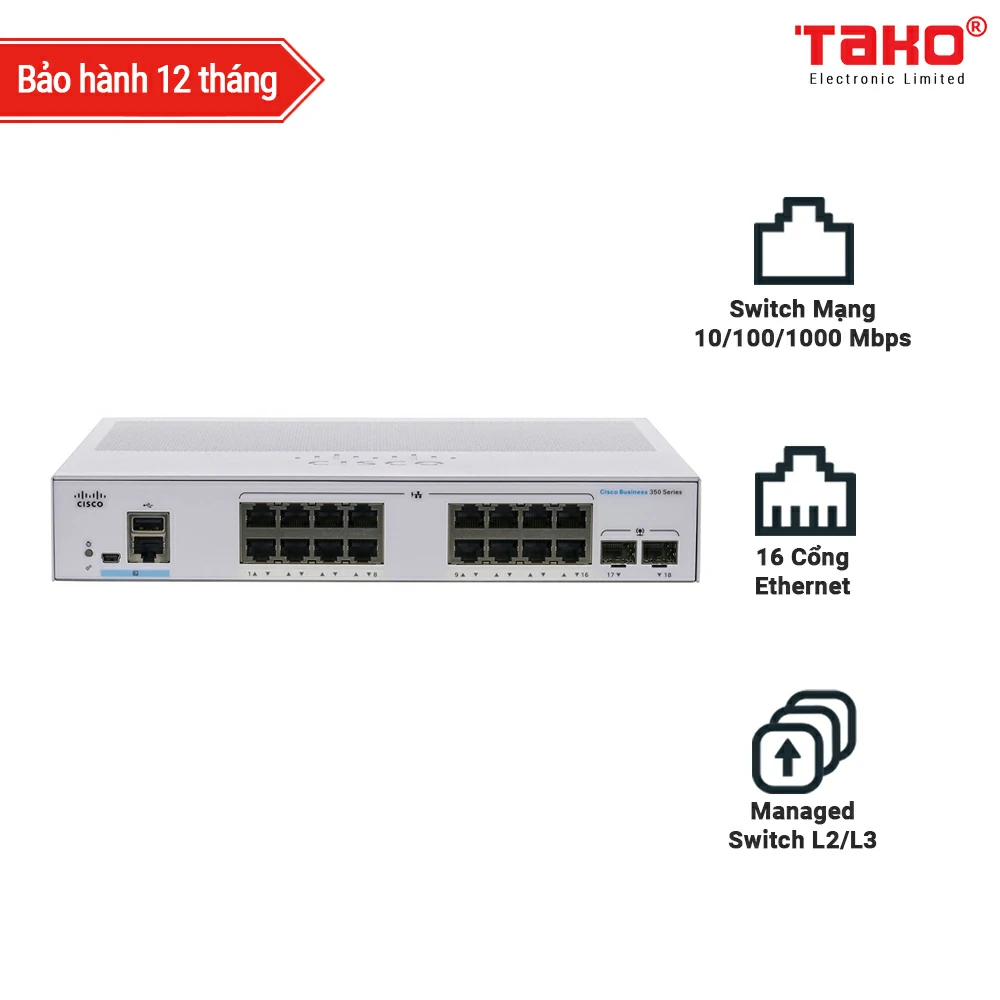 Cisco Business CBS350-16T-E-2G managed Switch L2/L3 16 Cổng Ethernet