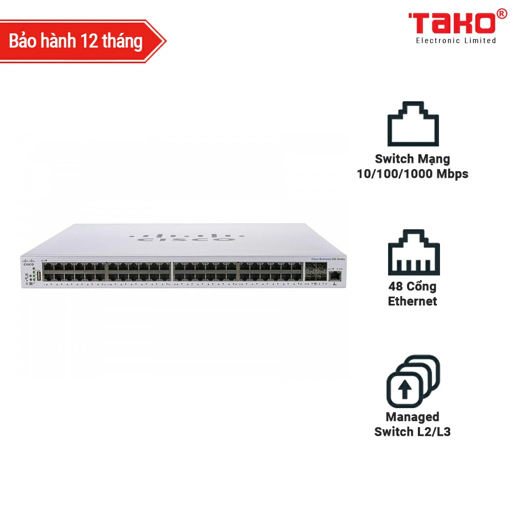 Cisco CBS250-48T-4G 48 port 10/100/1000 Mbps Layer 2 manageable web switch + 4 x 1 Gbps SFP slots