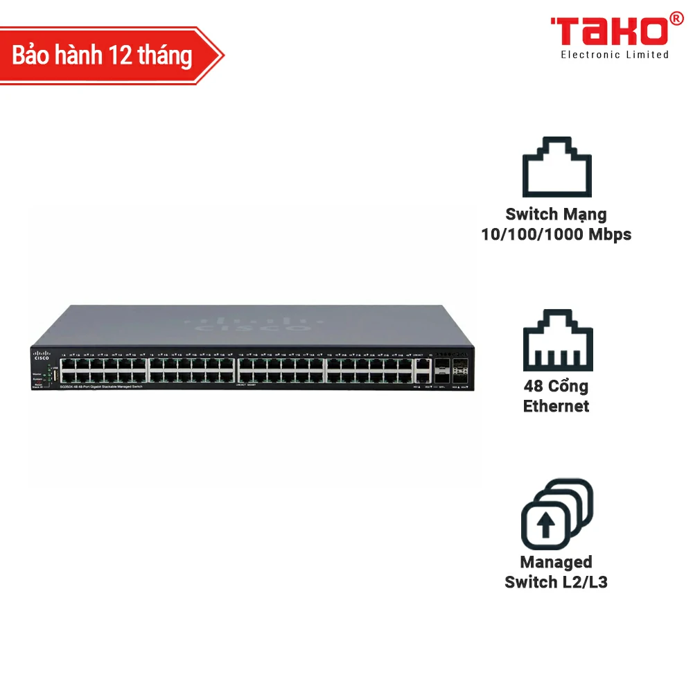 Cisco SG350X-48-K9 Stackable Managed Switch with 48 Gigabit Ethernet (GbE) Ports, 2 x 10G Combo + 2 x SFP+