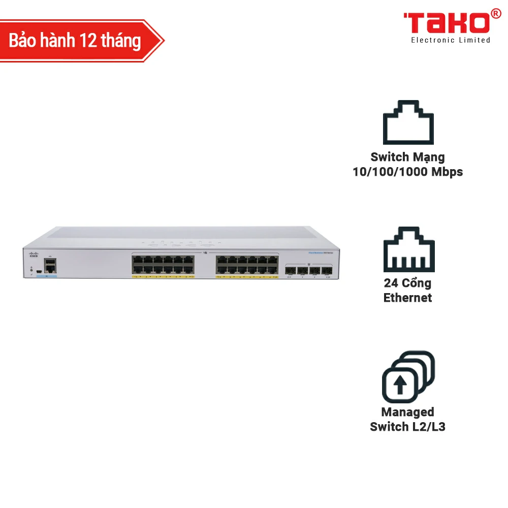 Cisco CBS350-24S-4G 24 port 10/100/1000 Mbps Layer 3 manageable web switch + 2 x 1 GbE copper / SFP combo ports + 2 x SFP slots