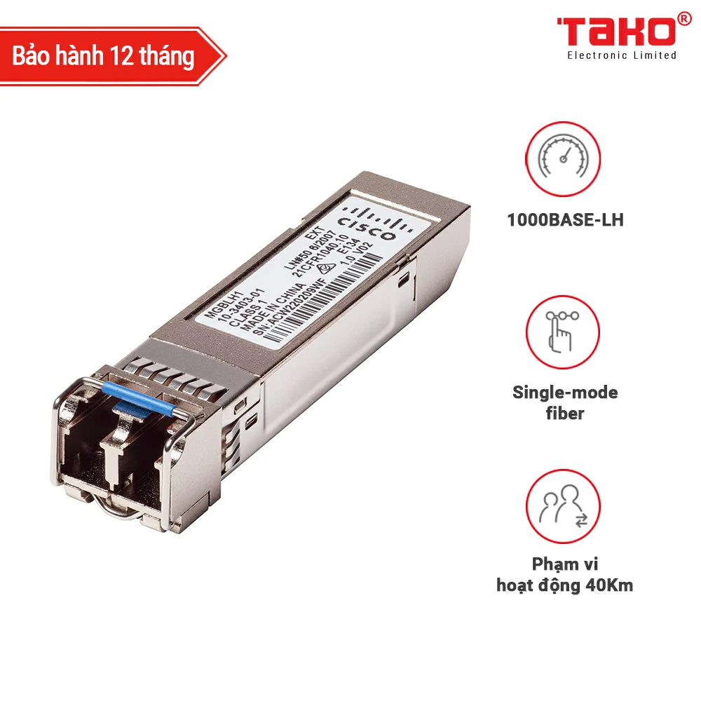 Cisco MGBLH1 Gigabit Ethernet LH Mini-GBIC SFP Transceiver Singlemode 40 Km