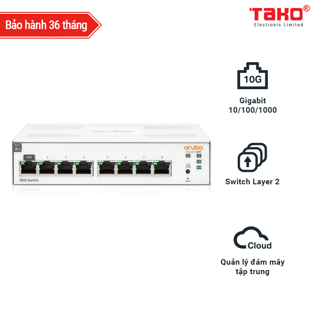 Aruba Instant On 1830 8-Port Gb Smart Switch | Fanless | US Cord (JL810A#ABA)