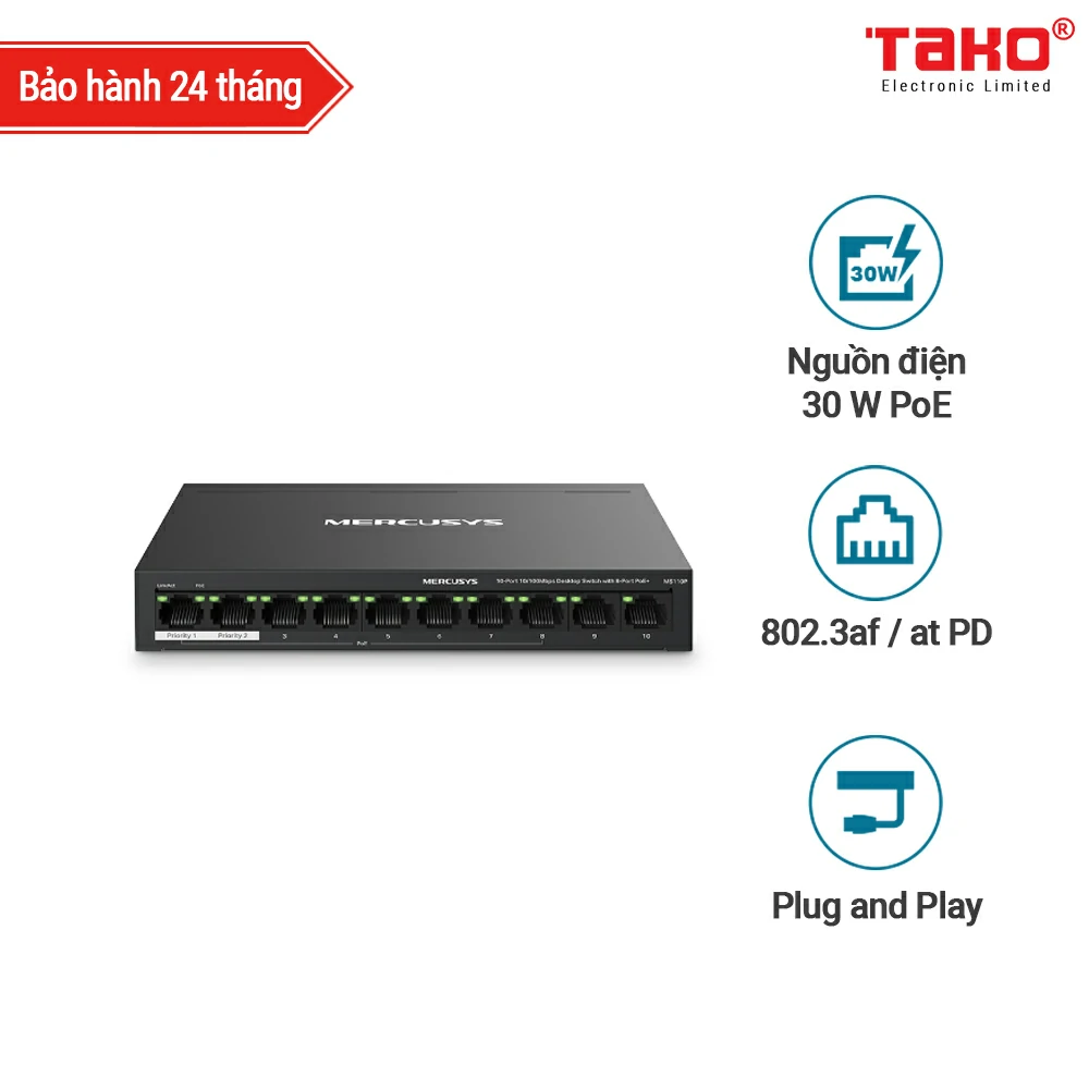 MS110P Bộ chuyển mạch máy tính để bàn 10 cổng 10 / 100Mbps với PoE + 8 cổng