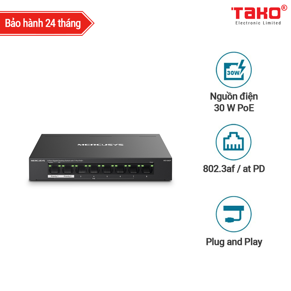 MS108GP 8-Port Gigabit Desktop Switch with 7-Port PoE+