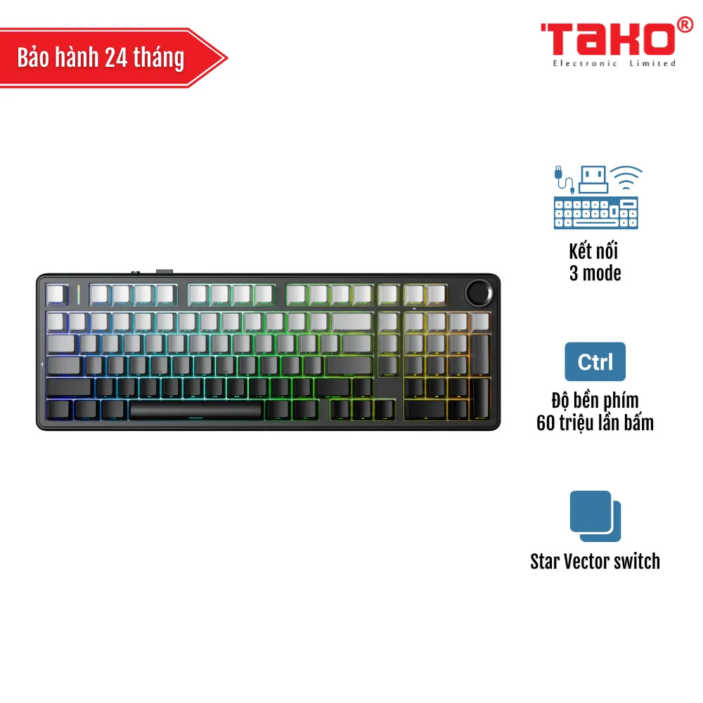 AULA F99 PRO BÀN PHÍM CƠ GAMING 3 MODE (Phiên bản Có núm xoay/ Xám + đen gradient/ Star Vector switch)