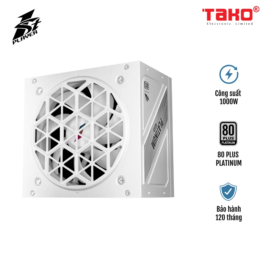 NGUỒN MÁY TÍNH FIRST PLAYER (1STPLAYER) NGDP-PLT-1000 1000W TRẮNG (80 PLUS PLATINUM)