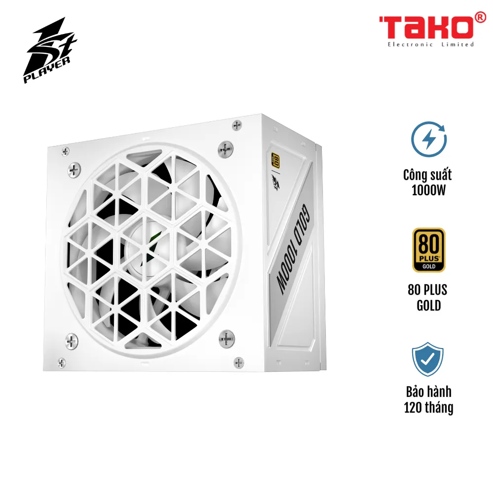 NGUỒN MÁY TÍNH FIRST PLAYER (1STPLAYER) NGDP-GLD-1000 1000W TRẮNG (80 PLUS GOLD)
