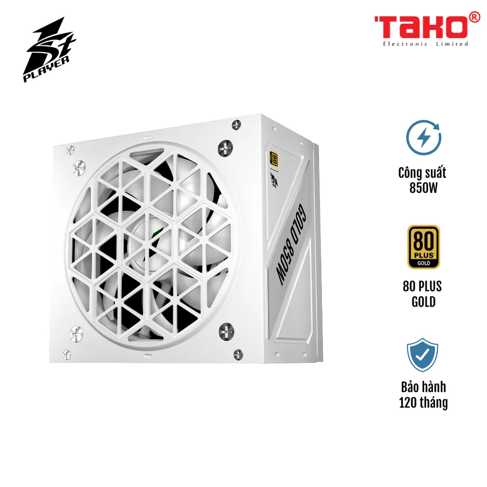 NGUỒN MÁY TÍNH FIRST PLAYER (1STPLAYER) NGDP-GLD-850 850W TRẮNG (80 PLUS GOLD)
