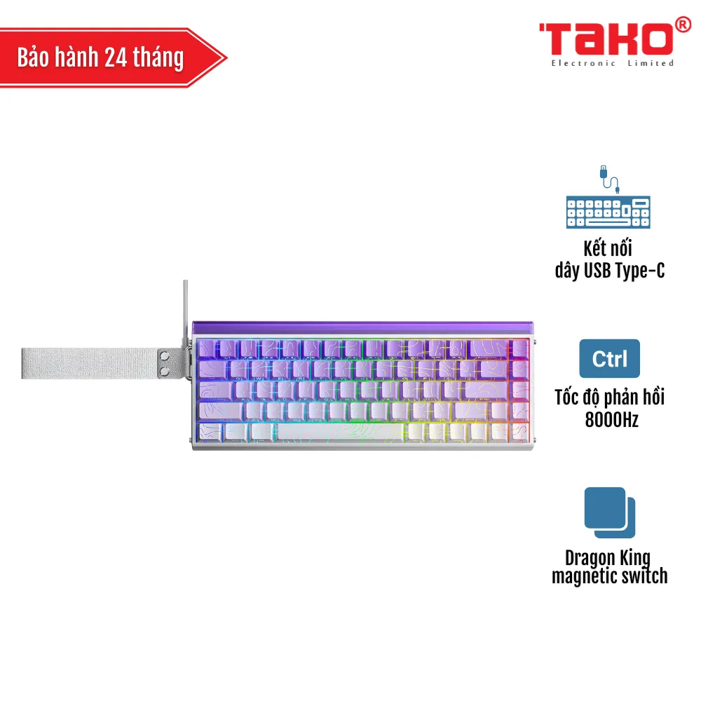 AULA HERO68HE BÀN PHÍM CƠ GAMING CÓ DÂY (Phiên bản Tím trắng gradient contour/ Dragon King magnetic switch - Rapid trigger)