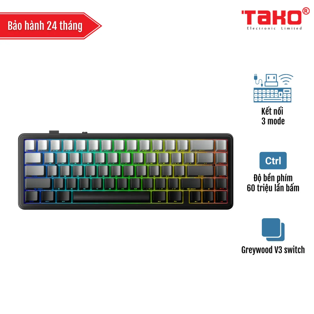 AULA F65 BÀN PHÍM CƠ GAMING 3 MODE (Phiên bản Xám + đen gradient/ Greywood V3 switch)