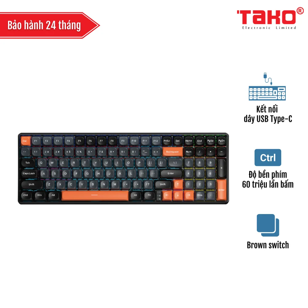 AULA S100 BÀN PHÍM CƠ GAMING CÓ DÂY (Phiên bản Đen+xám+cam/ Brown switch)