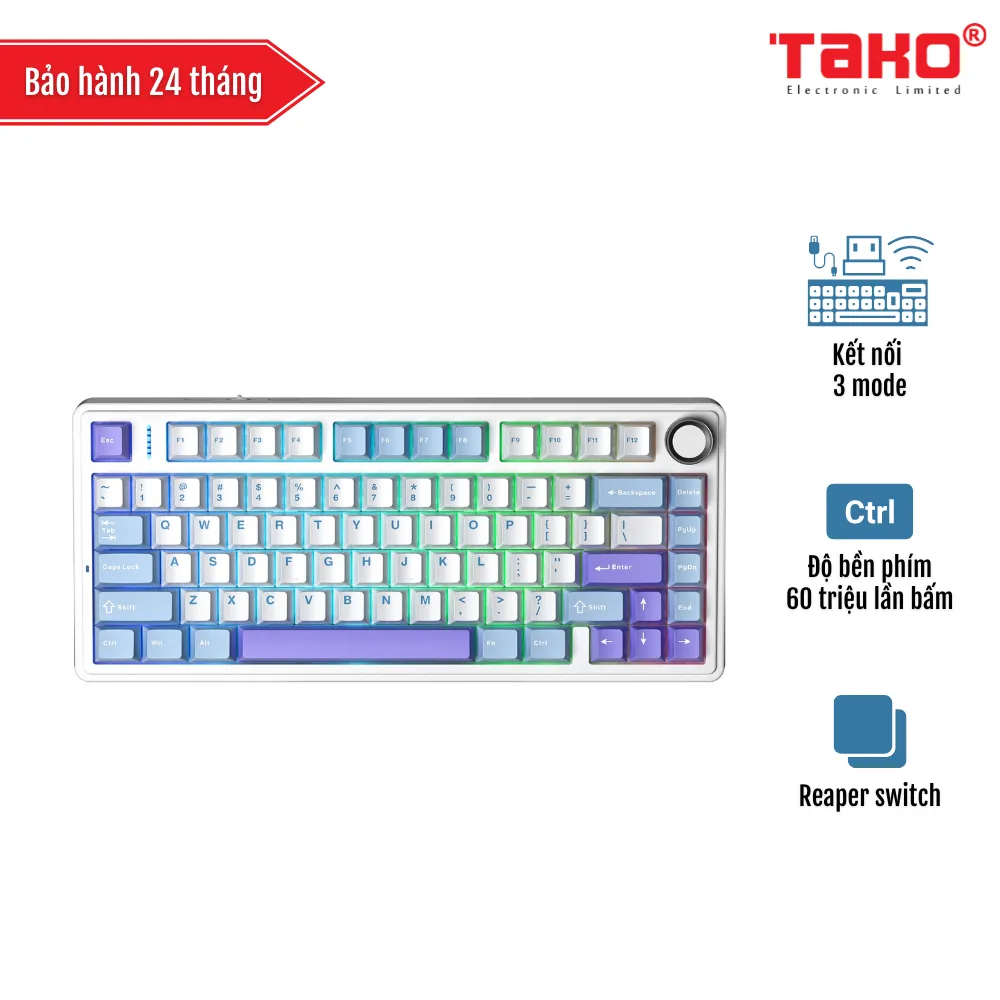 AULA F75 BÀN PHÍM CƠ GAMING 3 MODE (Phiên bản Xanh dương + trắng + tím/ Reaper switch)