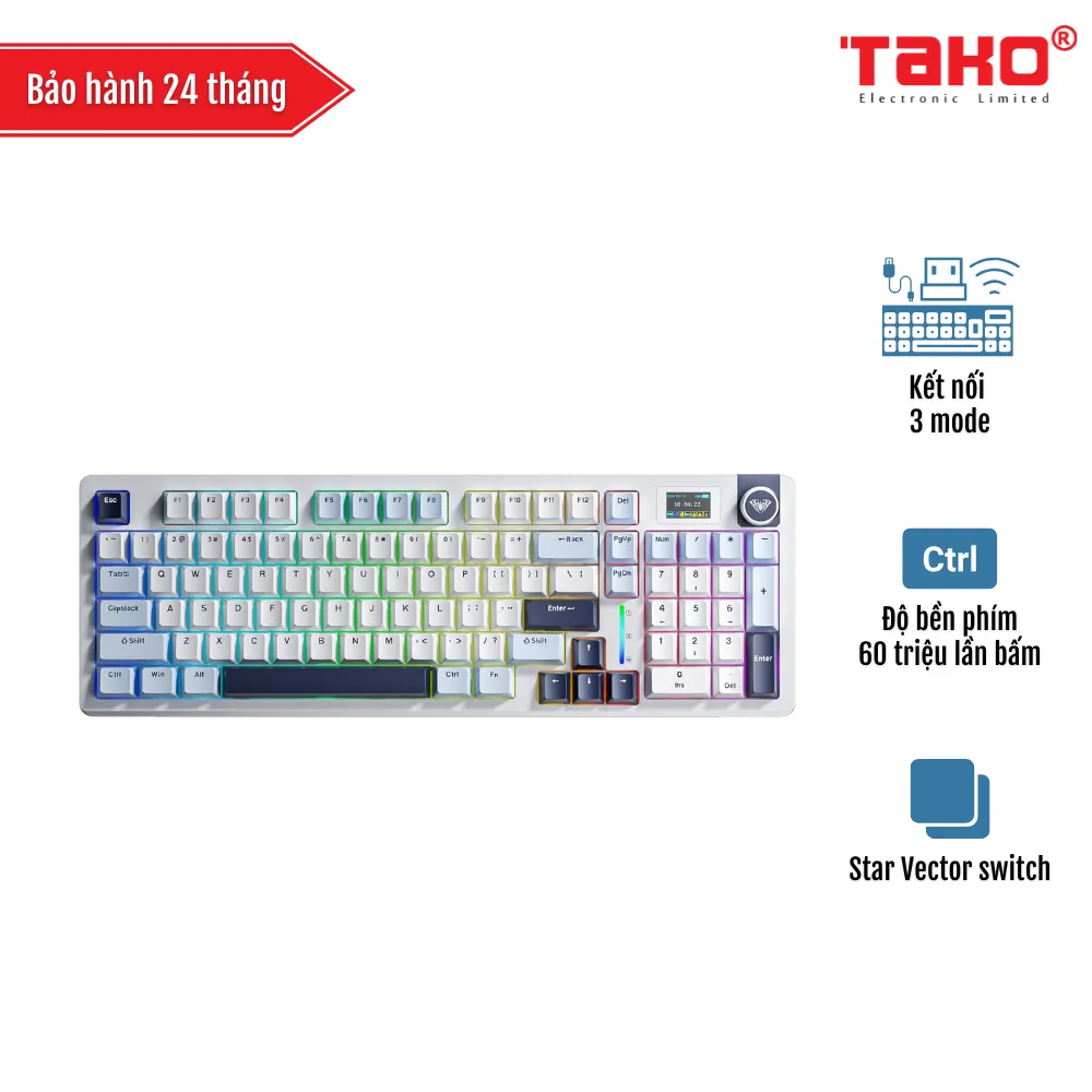 AULA S98 PRO BÀN PHÍM CƠ GAMING 3 MODE (Phiên bản Xanh dương + trắng + tím đậm/ Star Vector switch)