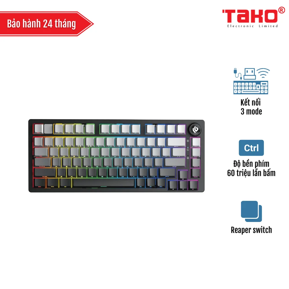 LEOBOG Hi75C PRO BÀN PHÍM CƠ GAMING 3 MODE (Phiên bản Xám+ đen gradient/ Reaper switch)