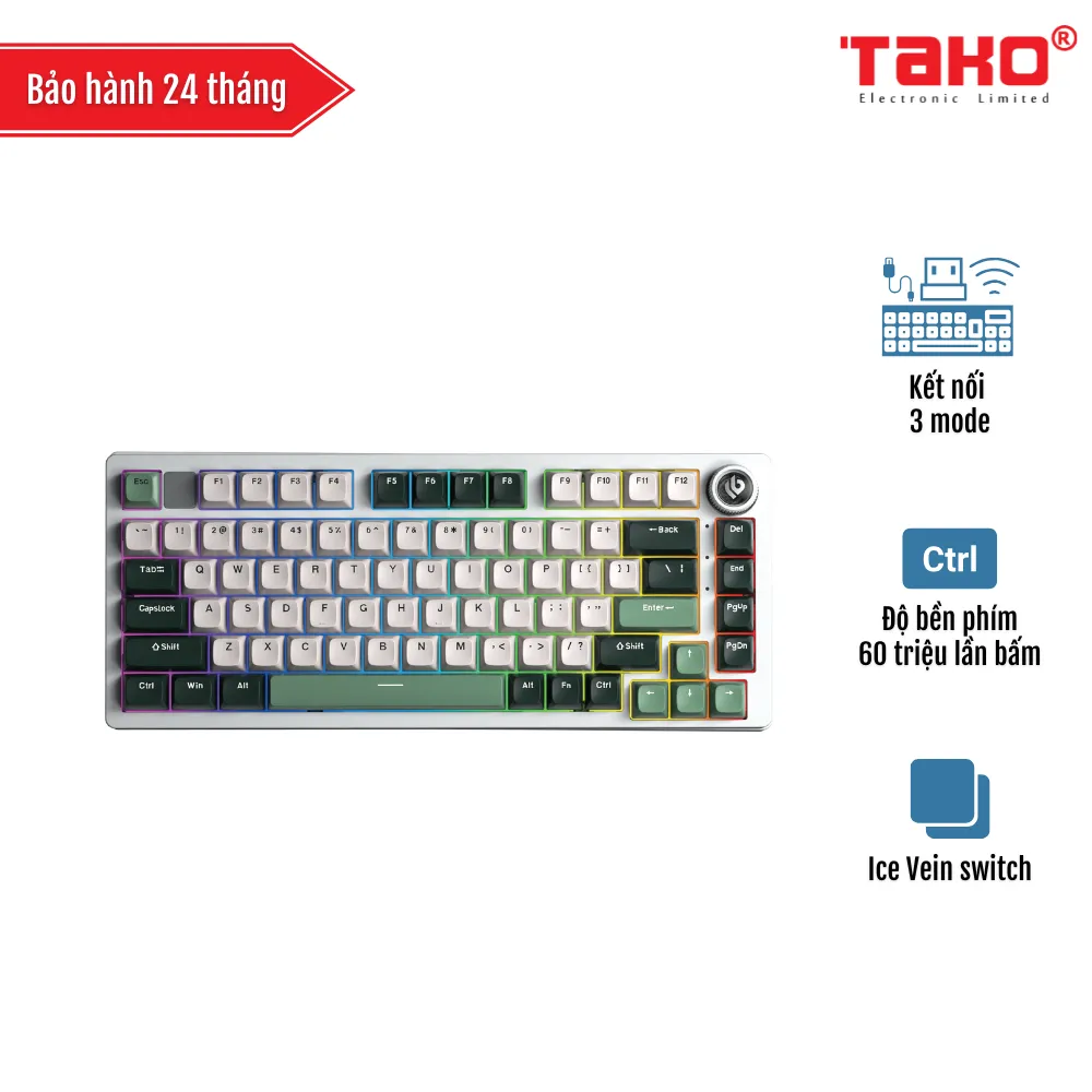 LEOBOG Hi75C PRO BÀN PHÍM CƠ GAMING 3 MODE (Phiên bản Xanh lá đậm + trắng + xanh lá/ Misty green/ Ice Vein switch)