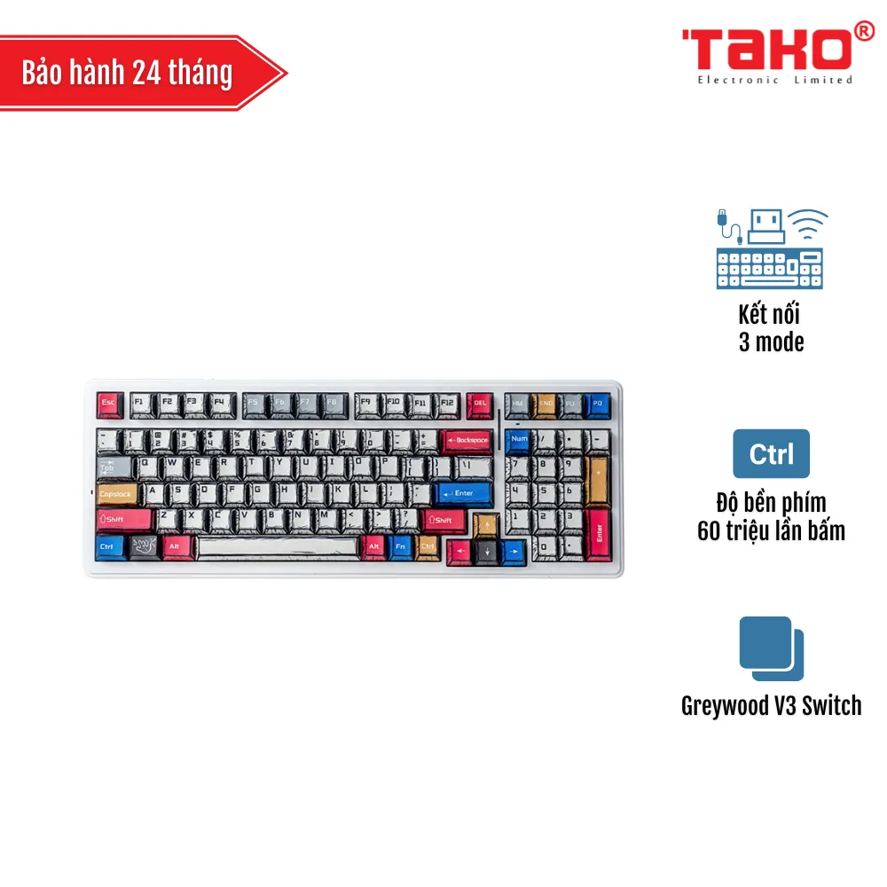 AULA F99 BÀN PHÍM CƠ GAMING 3 MODE (Phiên bản Màu comic/ Greywood V3 Switch)