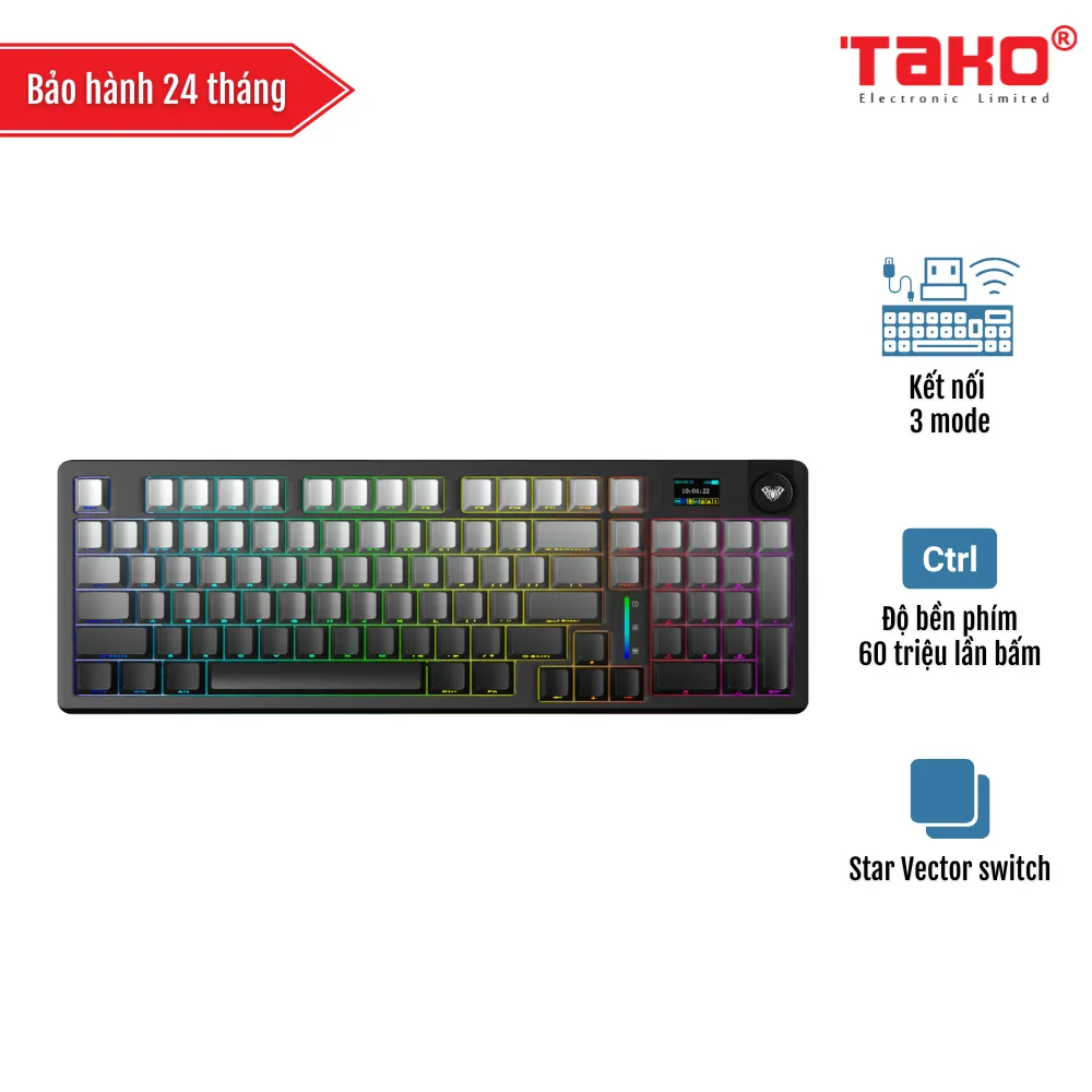 AULA S98 PRO BÀN PHÍM CƠ GAMING 3 MODE (Phiên bản Xám + đen gradient/ Star Vector switch/ Pin 5000mAh)