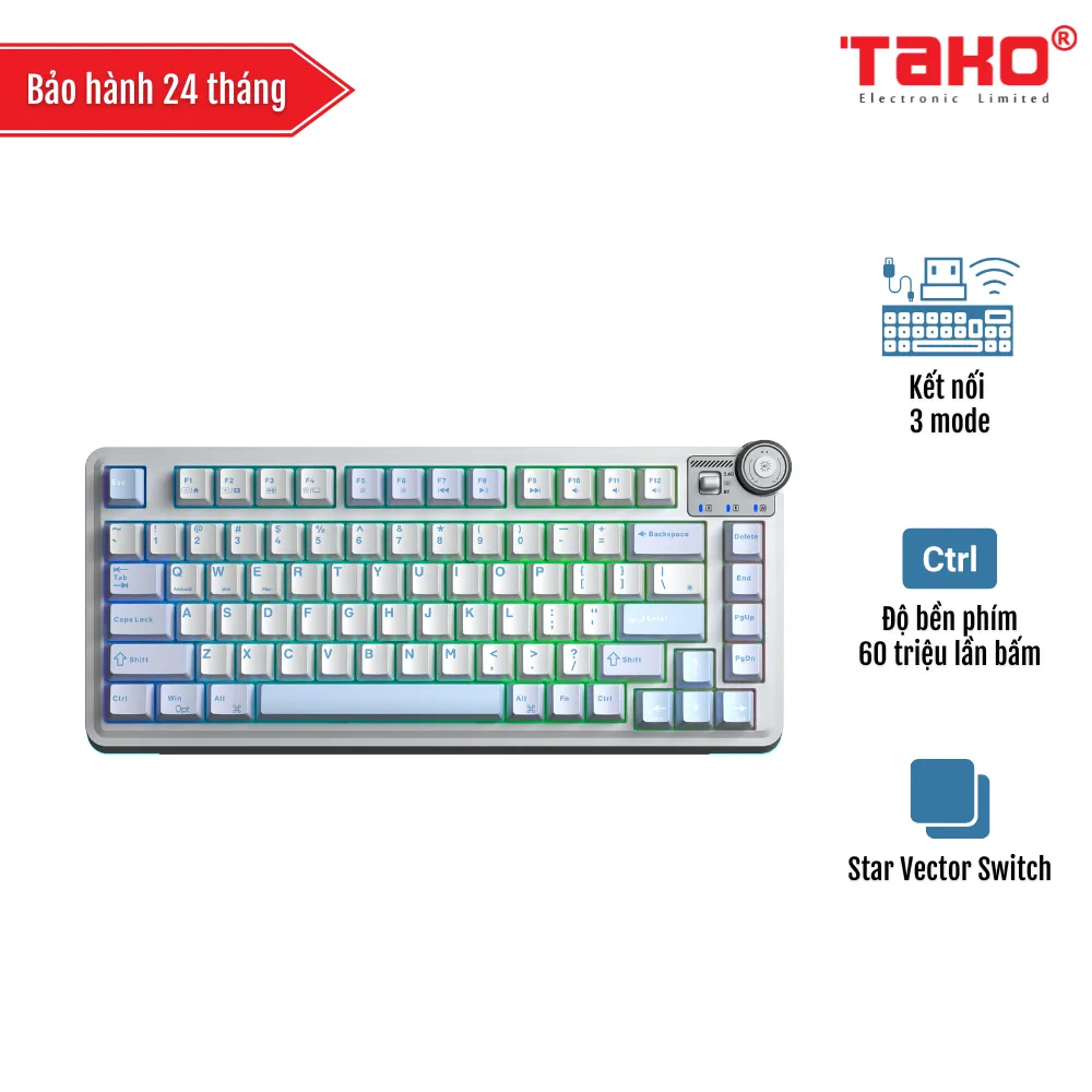 AULA  AU75 BÀN PHÍM CƠ GAMING 3 MODE (Phiên bản màu Xanh nhạt + Trắng + Xanh đậm/ Star Vector Switch)
