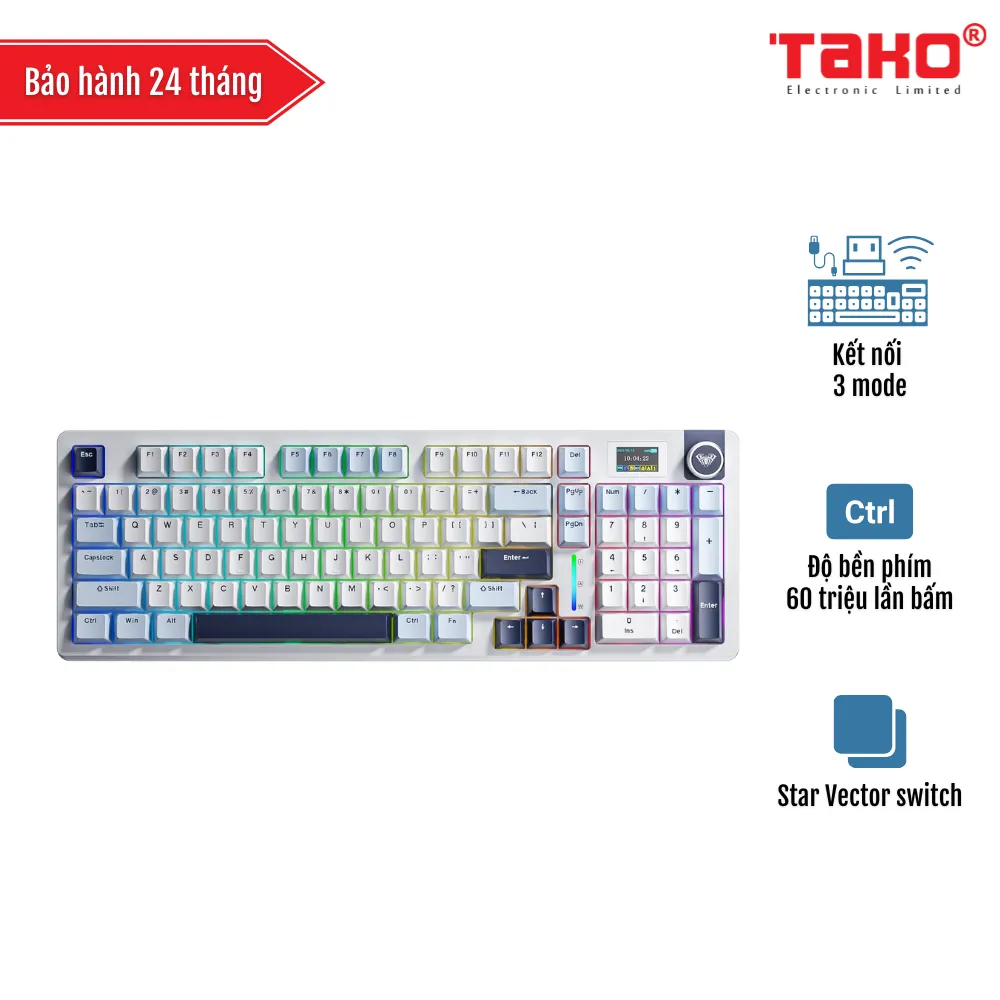 AULA S98 PRO BÀN PHÍM CƠ GAMING 3 MODE (Phiên bản Xanh dương + trắng + tím đậm/ Star Vector switch/ Pin 5000mAh)