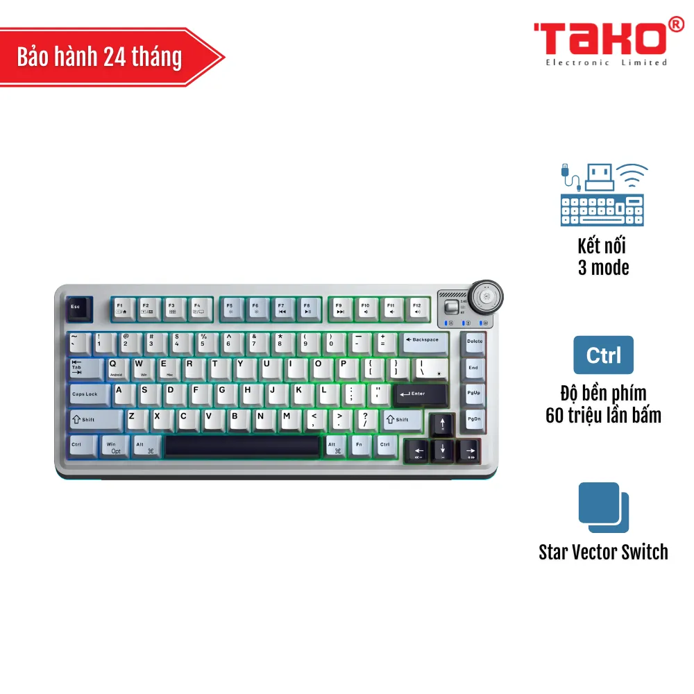 AULA  AU75 BÀN PHÍM CƠ GAMING 3 MODE (Phiên bản màu Xanh dương + Trắng + Tím đậm/ Star Vector Switch)