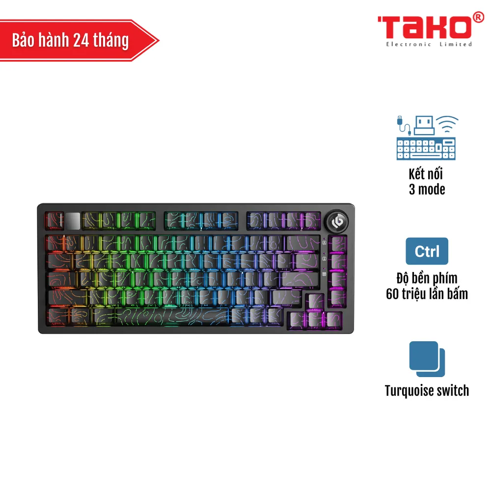 LEOBOG Hi75C PRO BÀN PHÍM CƠ GAMING 3 MODE (Phiên bản Đen contour/ Turquoise switch)