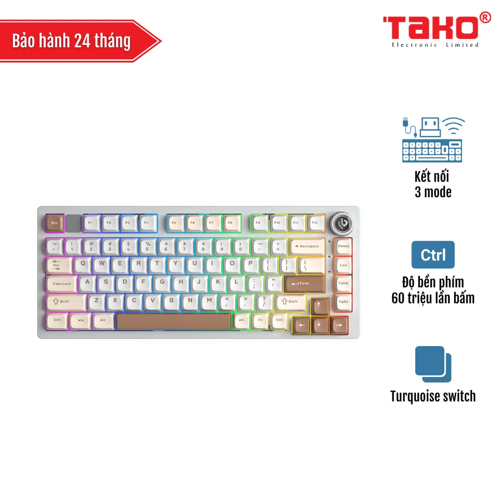 LEOBOG Hi75C PRO BÀN PHÍM CƠ GAMING 3 MODE (Phiên bản Be + trắng + nâu/ Turquoise switch)